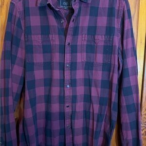 H&M Men's Casual Maroon and Black Plaid Shirt